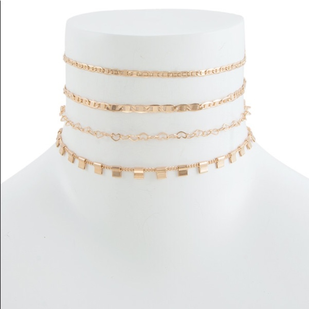 4 Multi Chain Gold Tone Choker Set